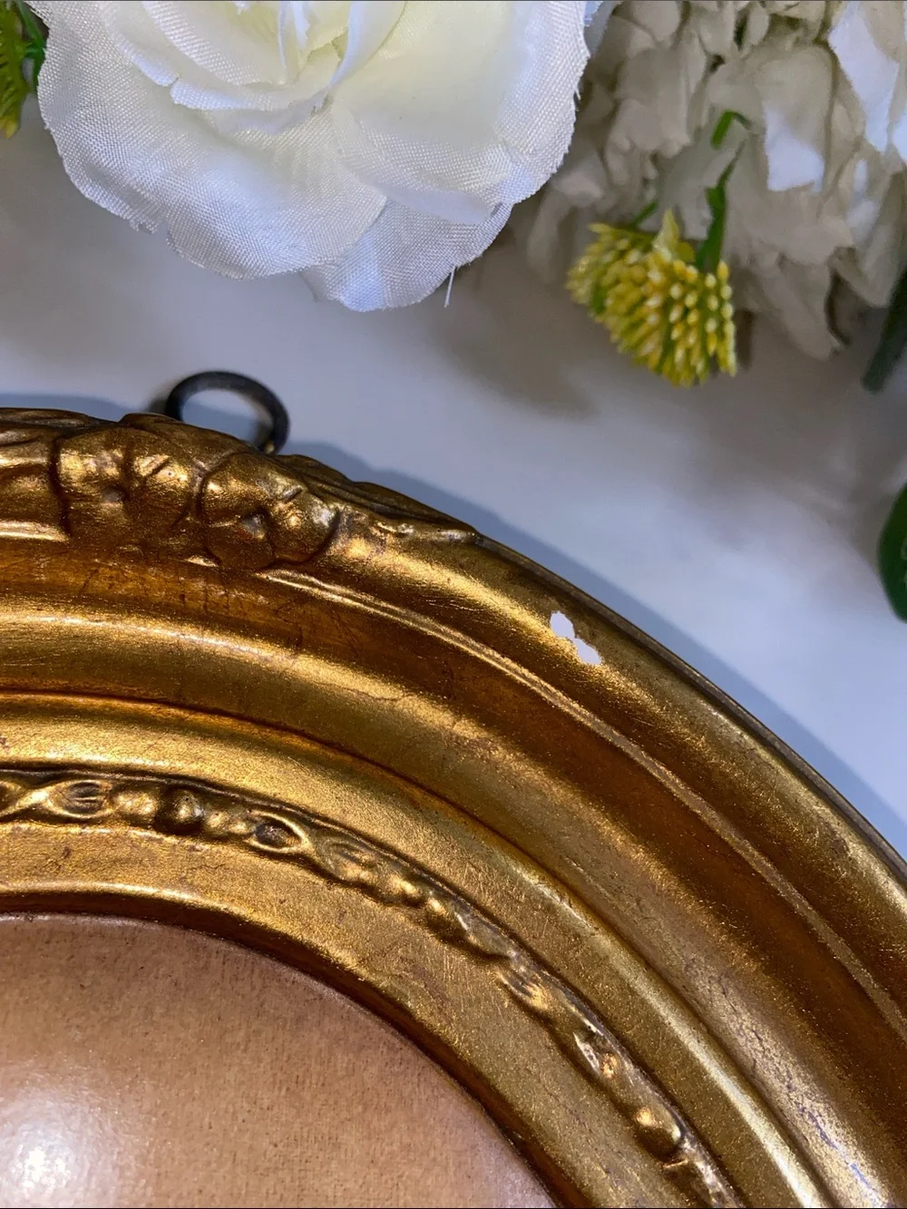 Gold Tone Oval Wall Frame with Vintage Portrait